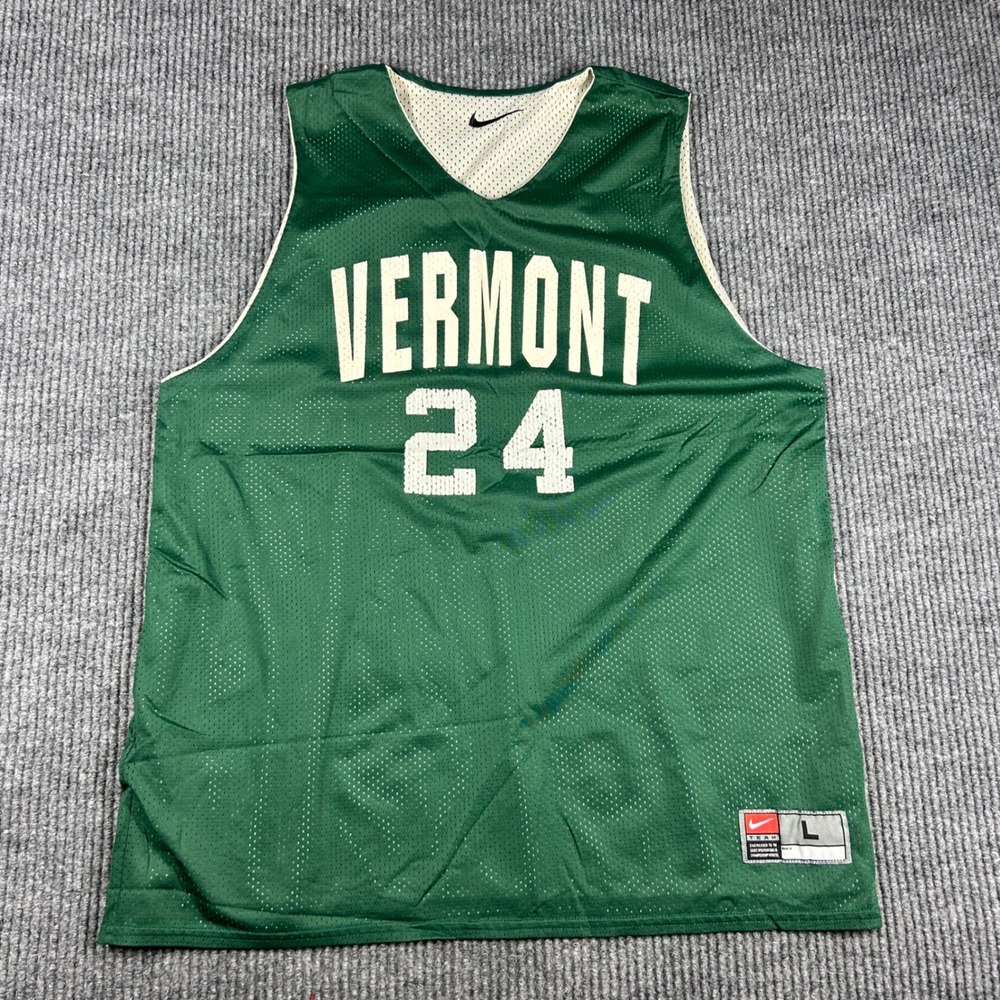 Nike Jersey Mens L Vermont Catamounts Reversible Basketball Green White 24